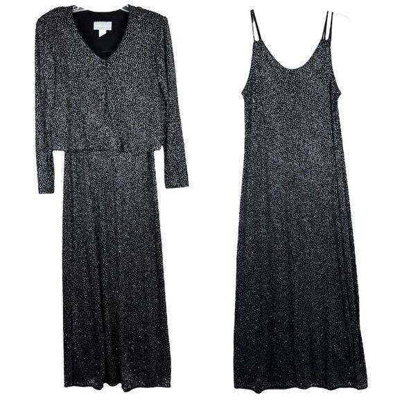 Vintage Slinky Shimmer Y2K Style Maxi Slip Dress With Button Front Jacket Size 6 - Picture 1 of 14